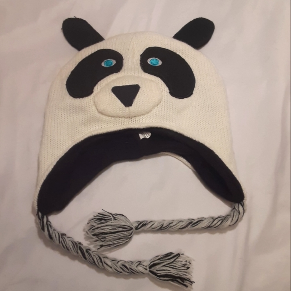 PANDA Bear Acrylic Knit Winter hat w/Fleece lining and tassels, 0/S.
